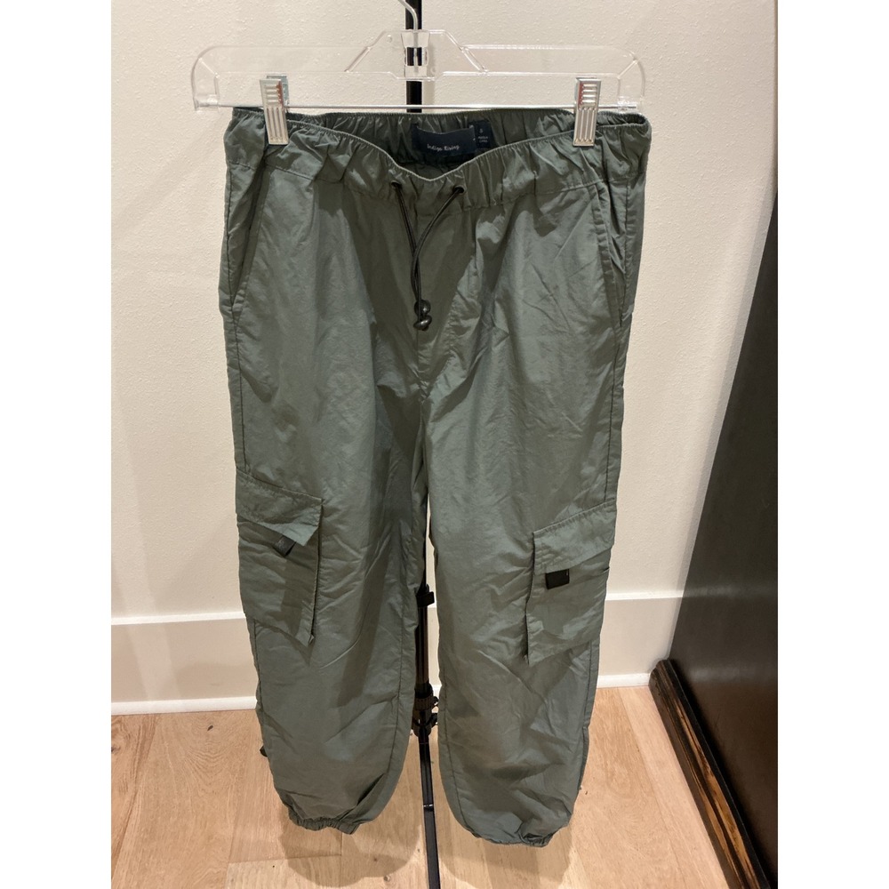 Indigo Rising Women Sage Green Nylon Cargo Pants Jogger Toggle Waist Small